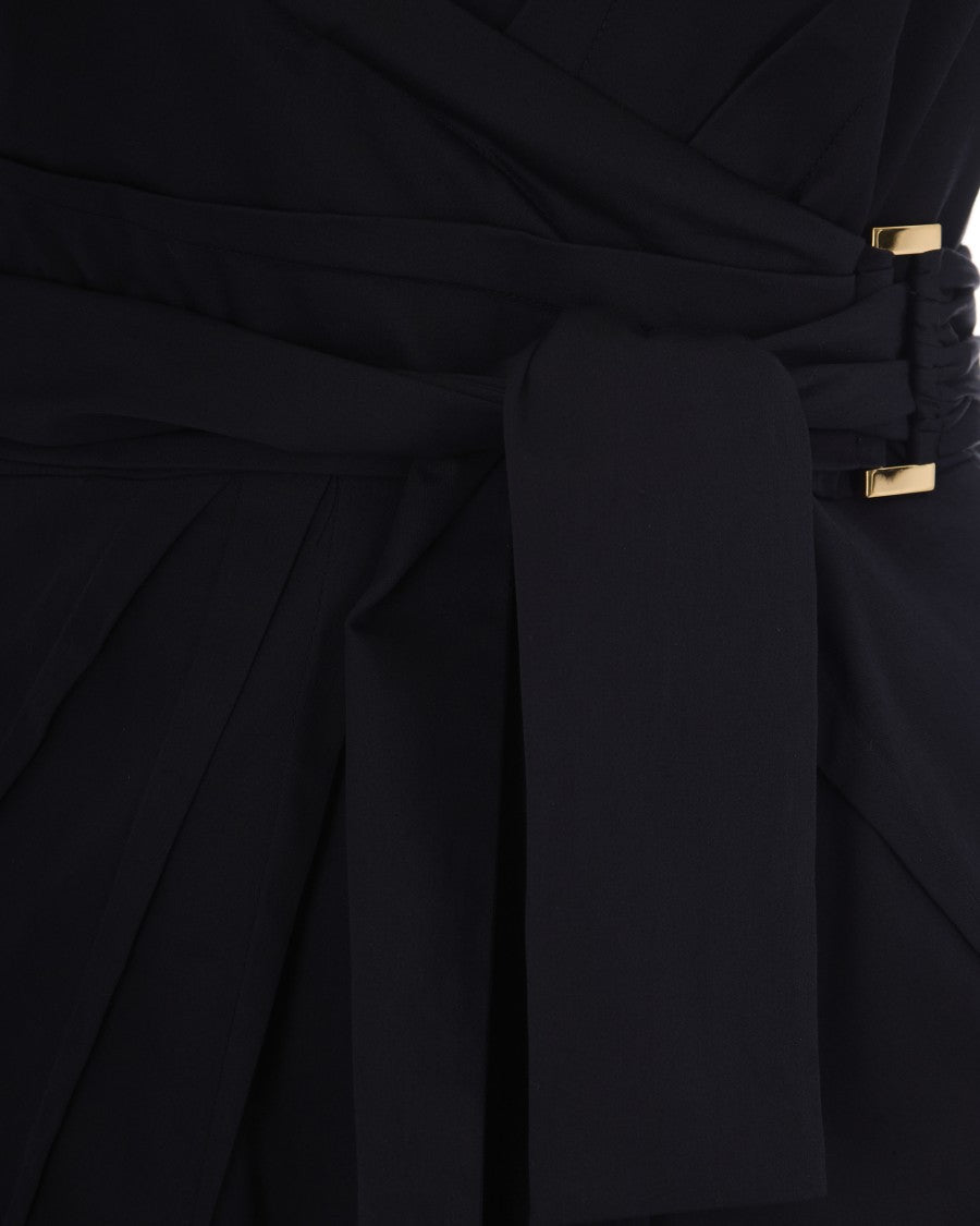 Elisabetta Franchi Wrap Design Black Cotton Dress With Origami Pleats