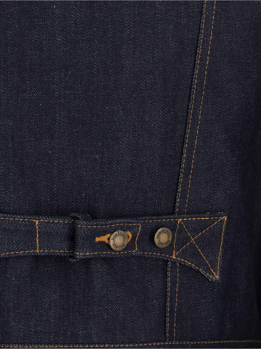 Thom Browne Blue Cropped Structured Denim Logo Jacket