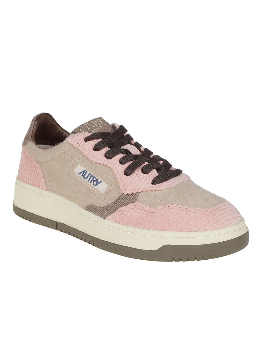 Autry Beige Medalist Low Textured Polyester Sneakers