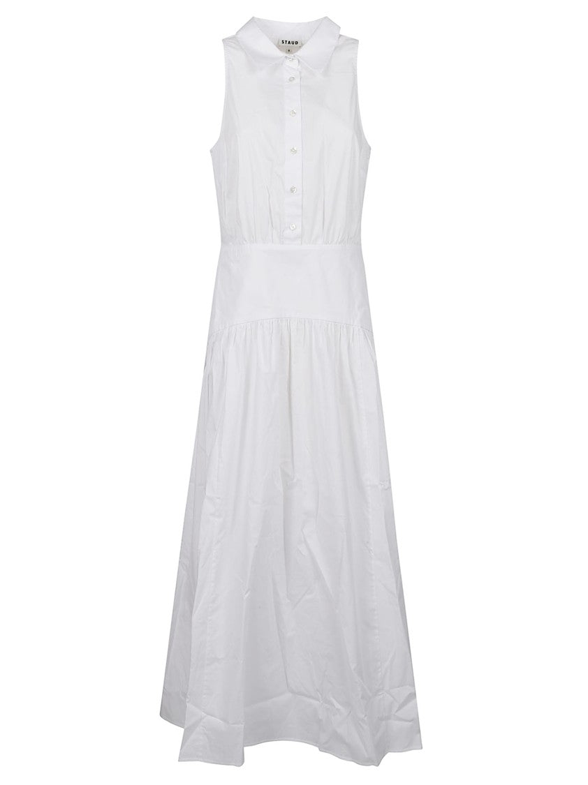 Staud Romy Collared Fitted Waist Cotton Midi Dress