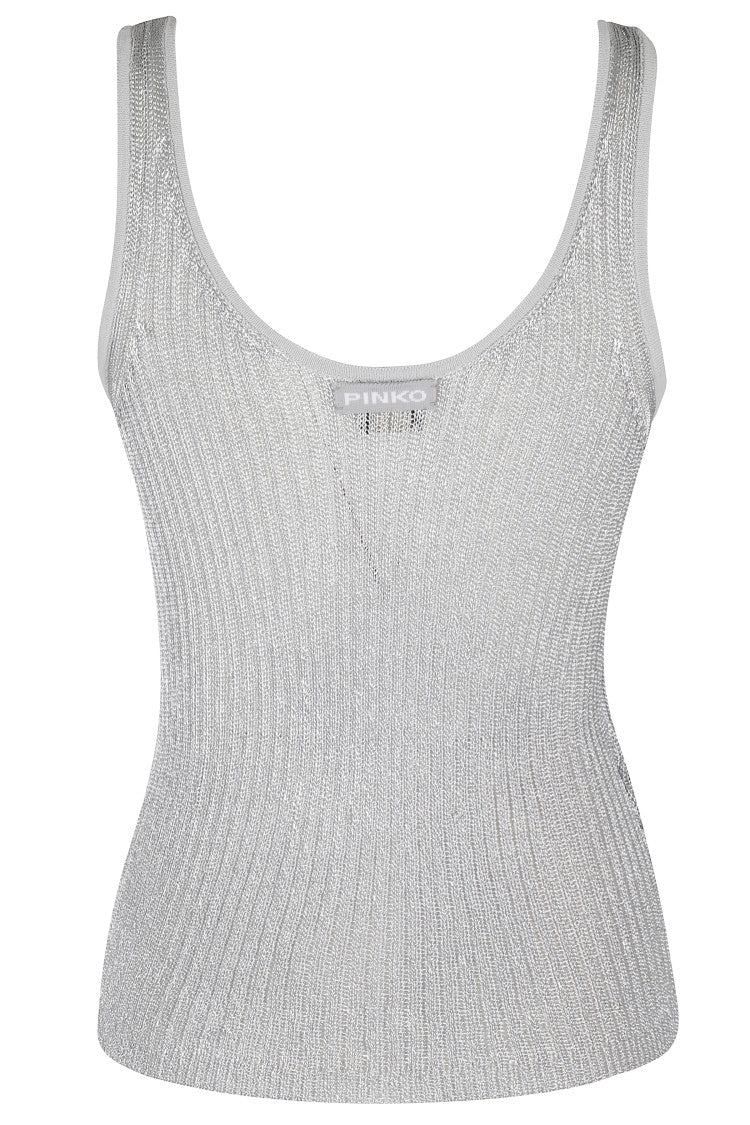 Pinko Noha Metallic Thread Tank Top - Pearl Gray