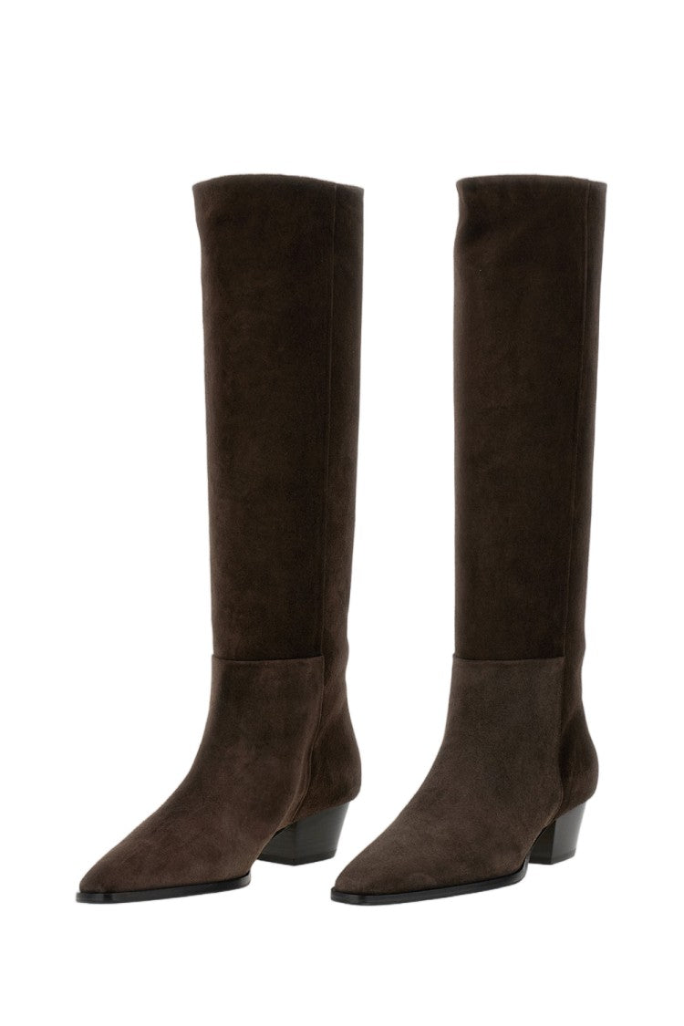 Aeydē Brown Medea High-Heeled Calfskin Mid-Calf Boots