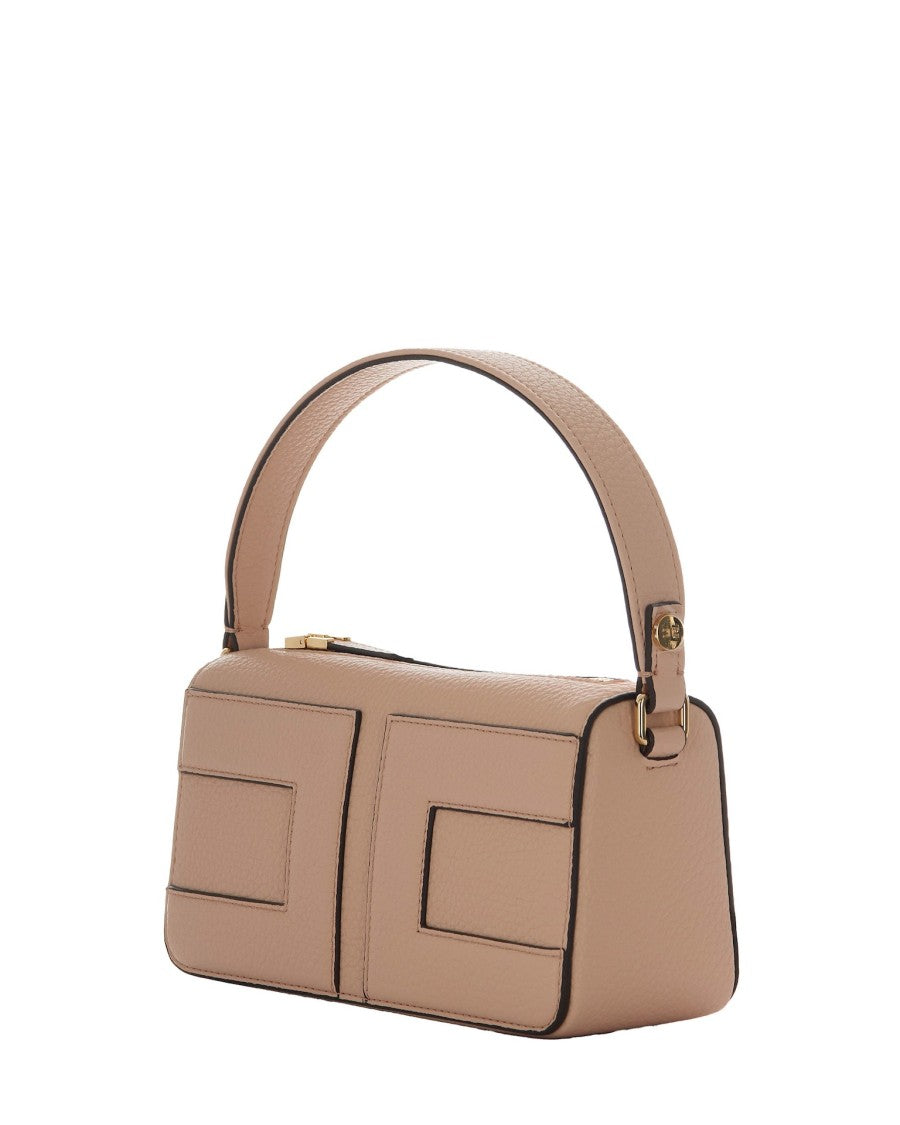 Elisabetta Franchi Small Tote Bag With Embossed Logo In Nude