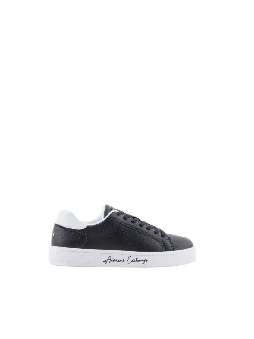 Armani Exchange Box Bottom Black Leather Sneakers Detailing