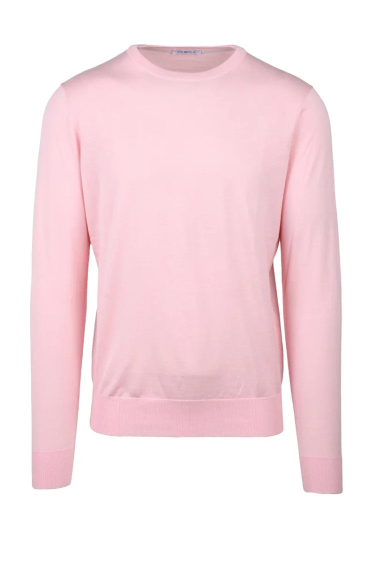 People Of Shibuya Pink Crewneck Cotton Silk Linen Sweater