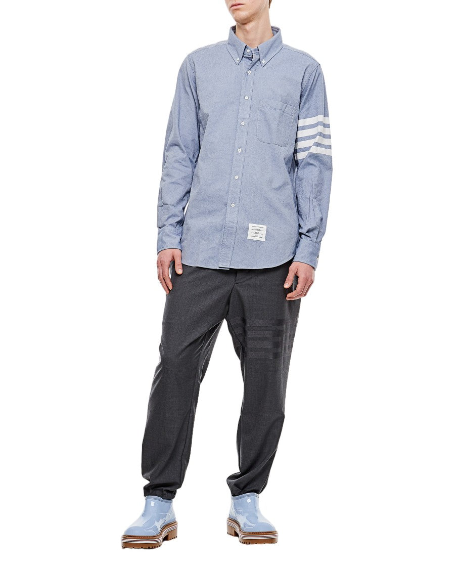 Thom Browne Light Blue Button-Down Shirt With Signature Stripes And Custom Details