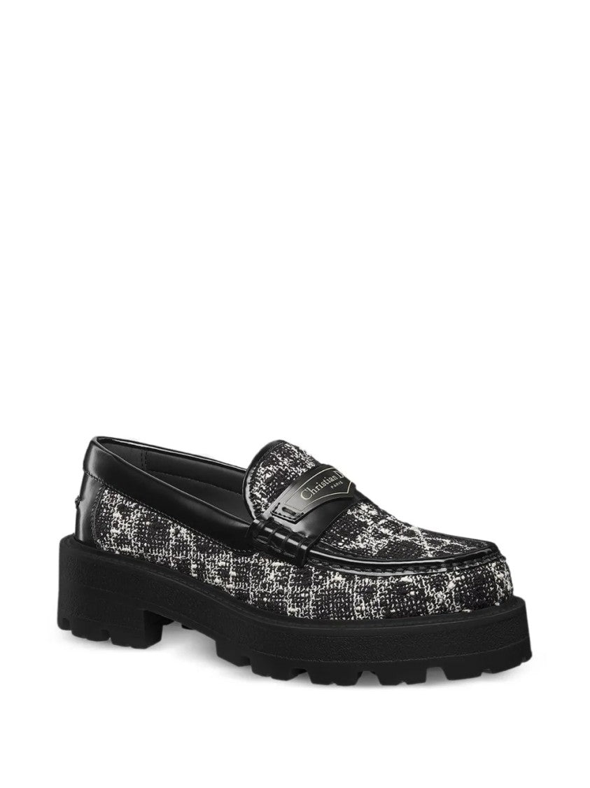 Christian Dior Flat Textured Tweed Leather Loafers