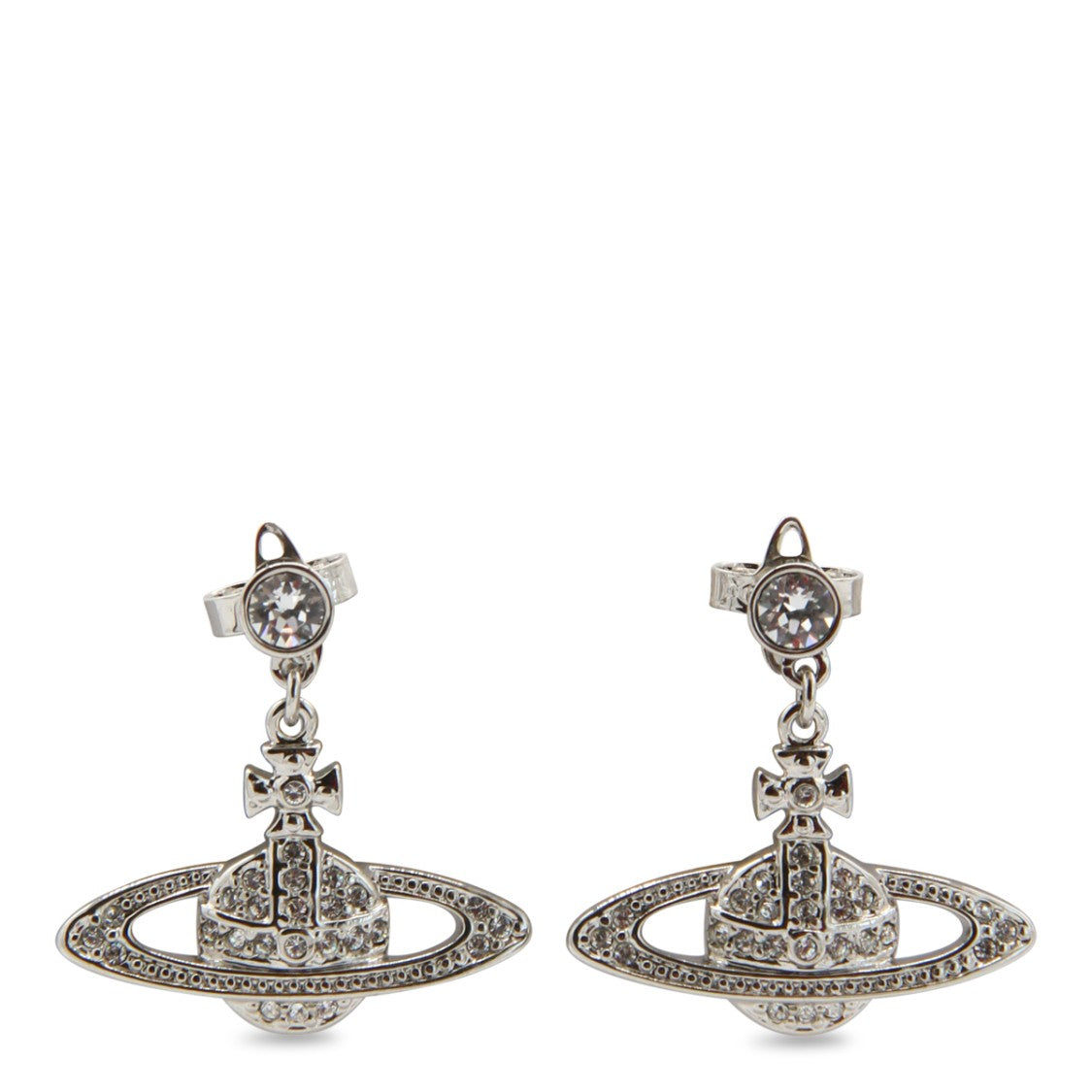 Vivienne Westwood Orb-Shaped Silver Metal Drop Earrings With Crystal Embellishments