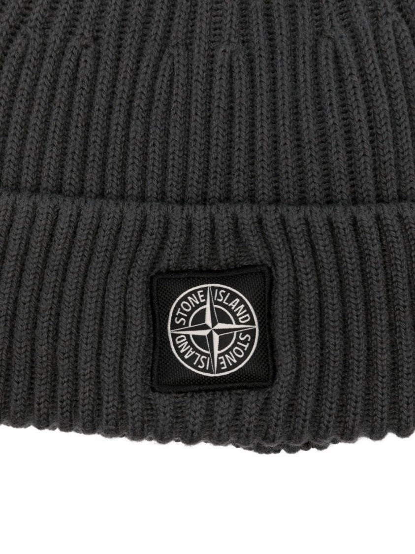 Stone Island Ribbed Knit Cap With Folded Cuff