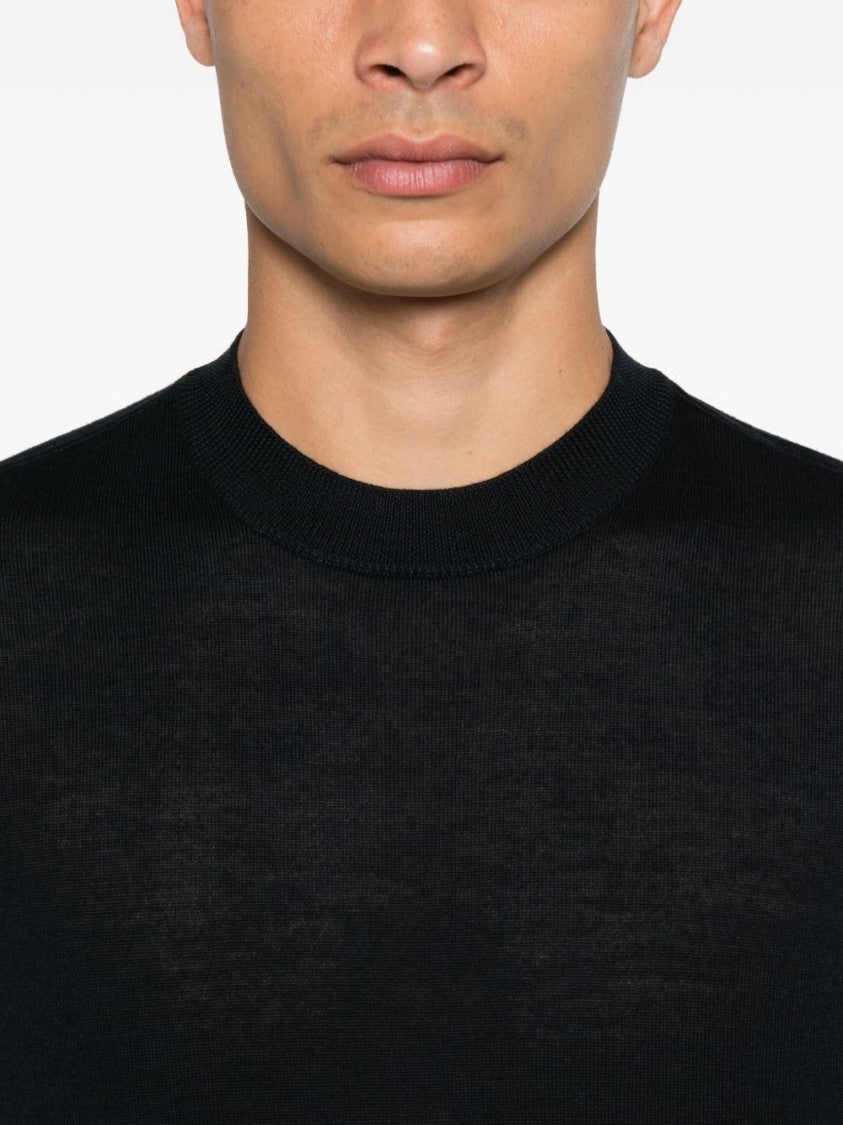 Emporio Armani Crew Neck Sweater In Soft Blue Virgin Wool