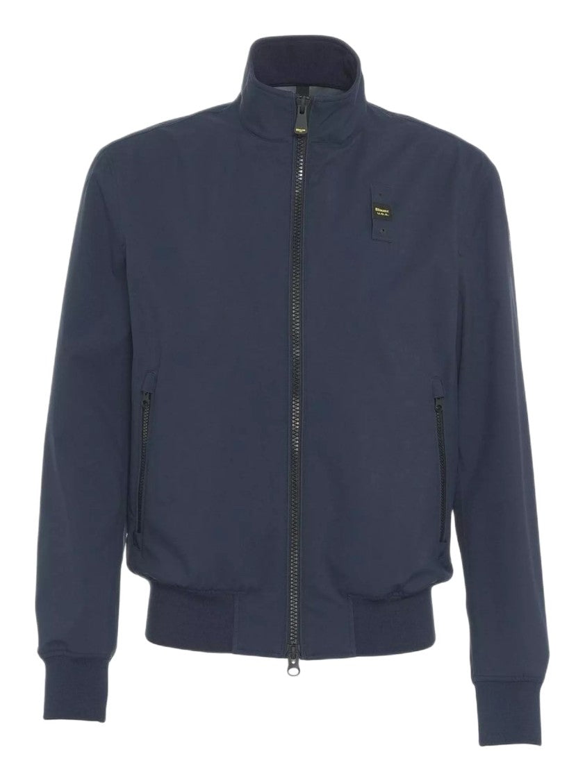 Blauer Refined Blue Neoprene Bomber Jacket With Internal Seams