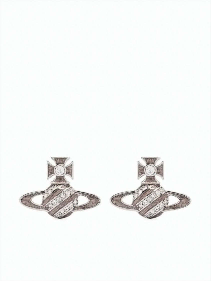Vivienne Westwood Stylized Planet-Inspired Silver Earrings With Crystal Accents