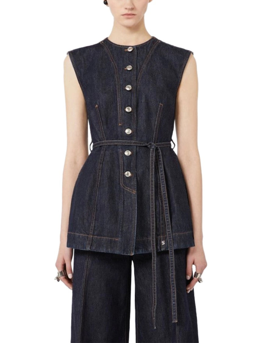 Max Mara Sleeveless Denim Top With Structured Design