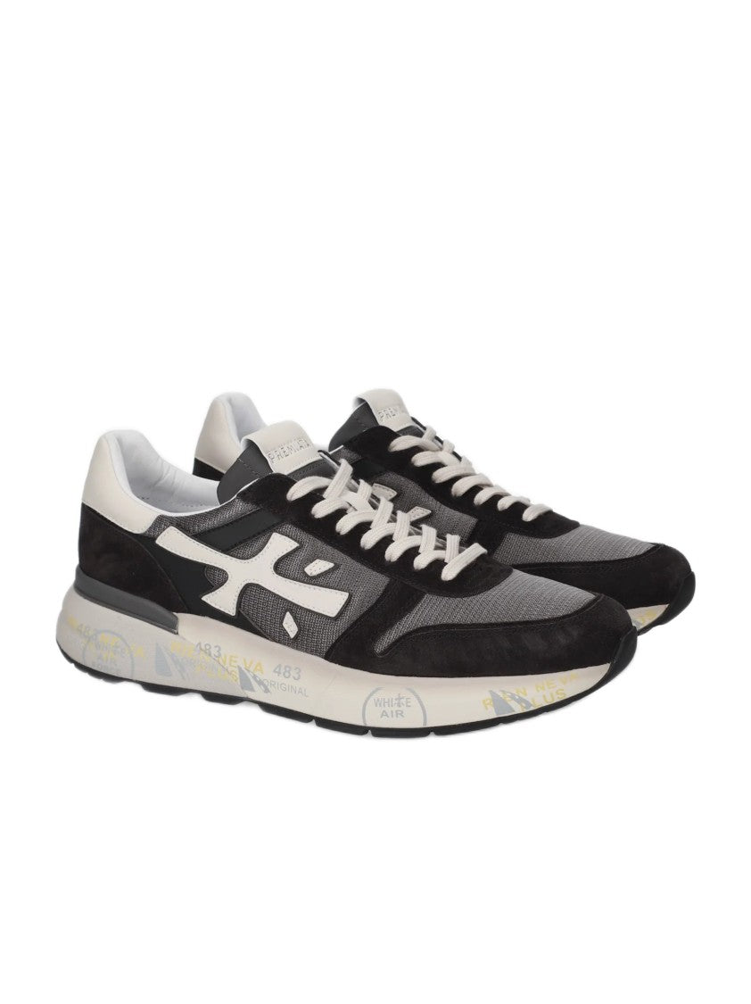 Premiata Low-Profile Dark Grey Sneakers With Suede And Mesh Textures