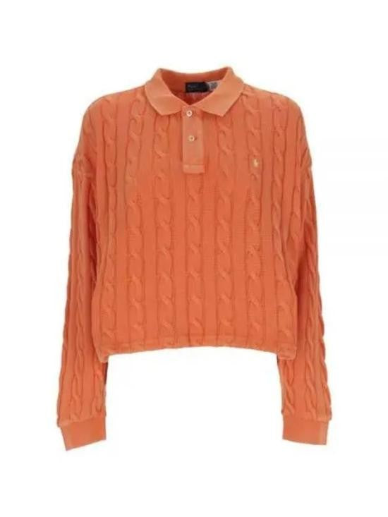 Polo Ralph Lauren Cable Knit Cropped Polo Top With Ribbed Cuffs