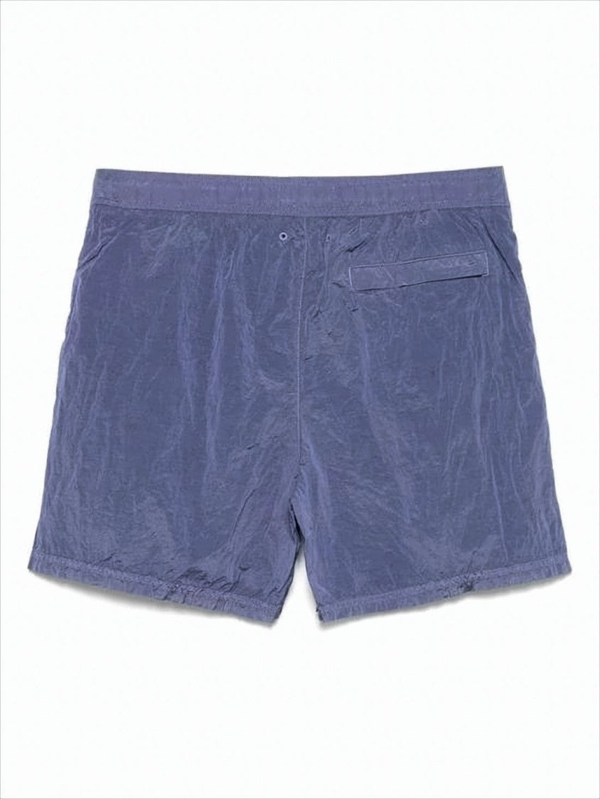 Stone Island Lightweight Crinkled Texture Shorts With Logo Patch Detail