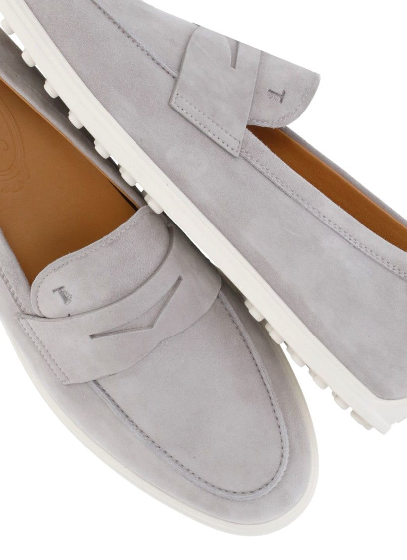 Tod's Minimalist Grey Suede Loafers