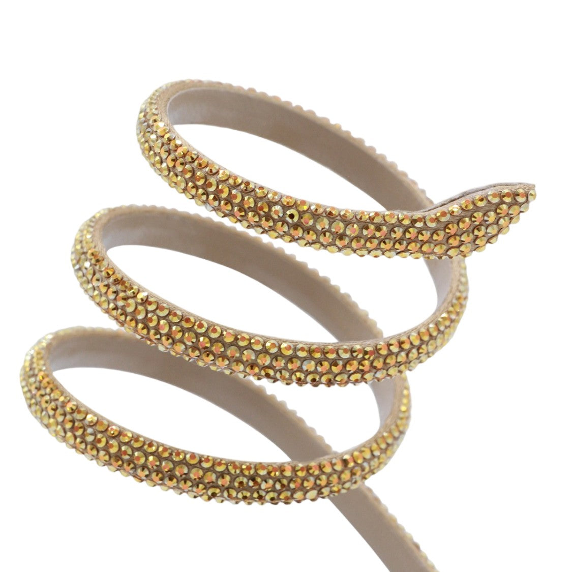 René Caovilla Golden Rhinestone Spiral Strap Sandals