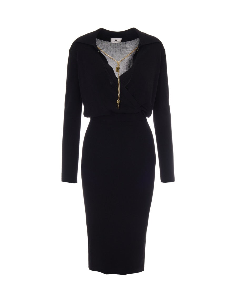 Elisabetta Franchi V-Neck Key Chain Viscose Midi Dress