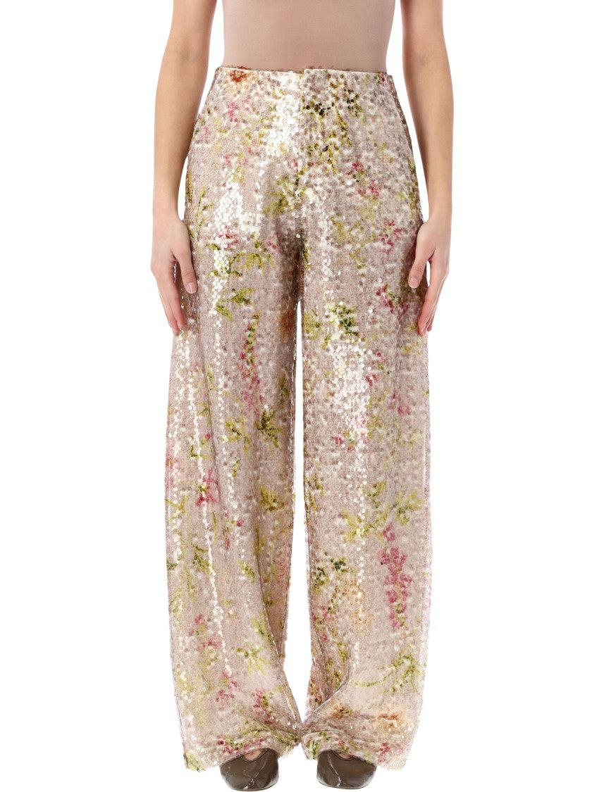 Alberta Ferretti Floral Sequin High-Waist Trousers