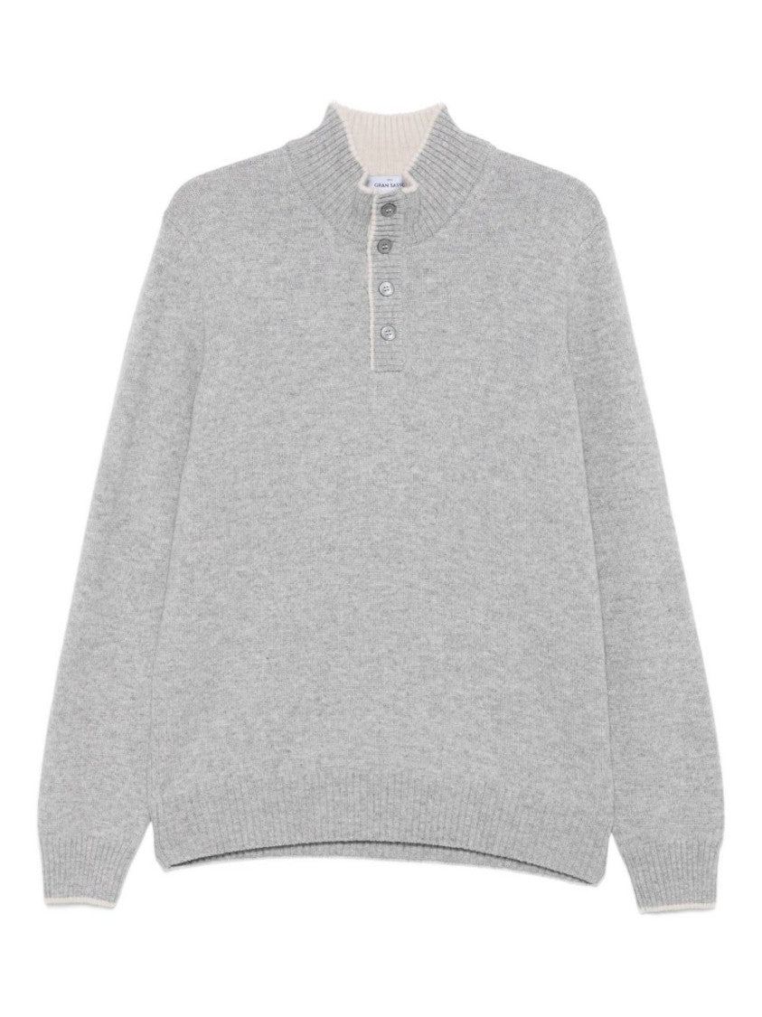 Gran Sasso Solid Grey Knit Sweater With Round Neckline