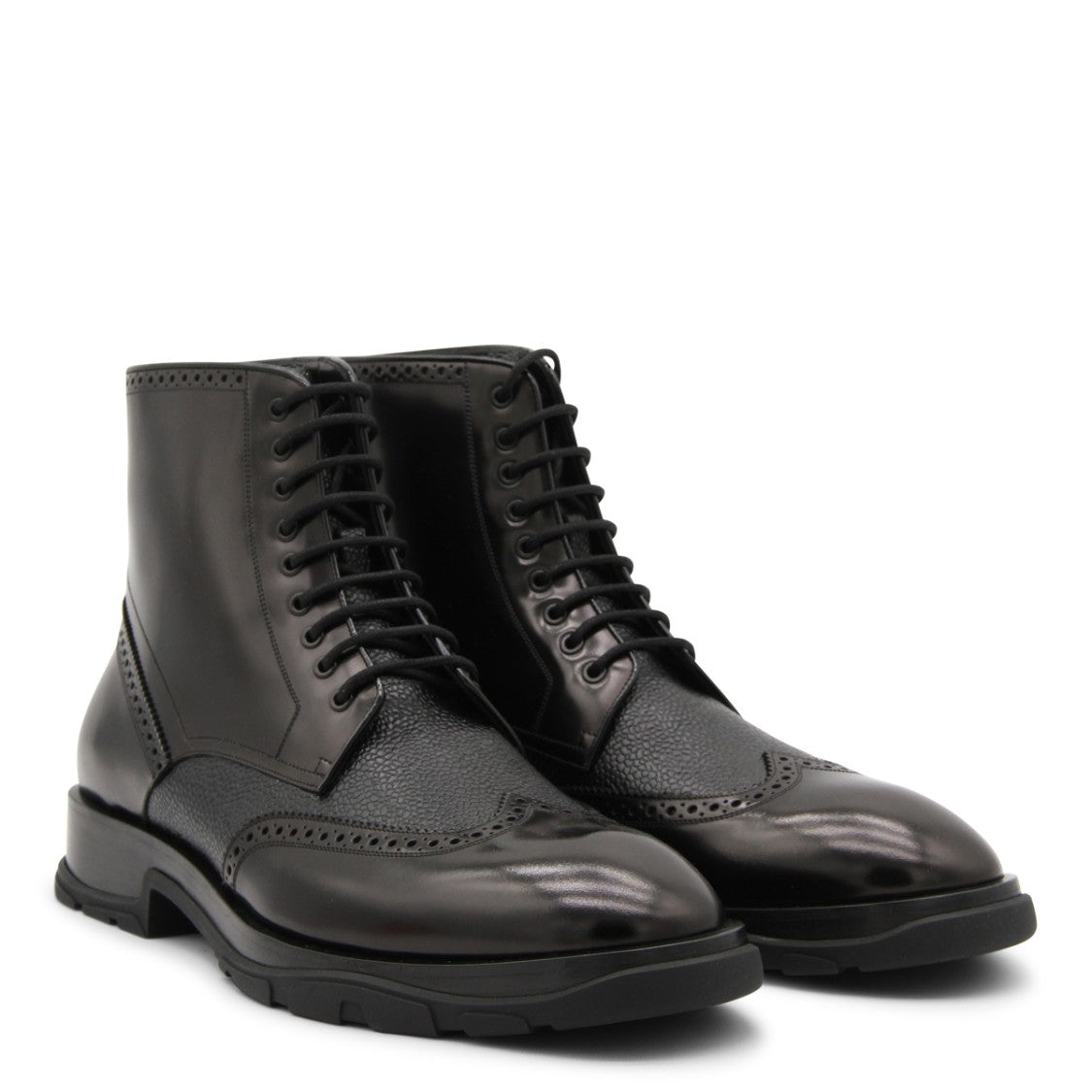 Alexander Mcqueen Black Leather Lace Up Boots