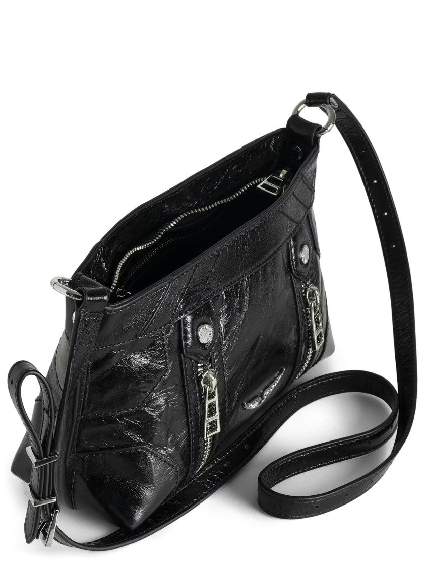 Zadig & Voltaire Rectangular Glossy Black Leather Shoulder Bag