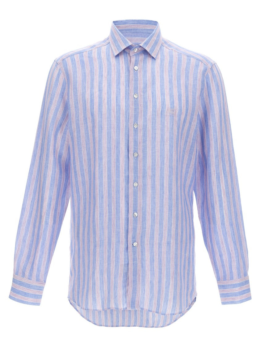 Etro Striped Linen Shirt With Pegaso Logo Embroidery
