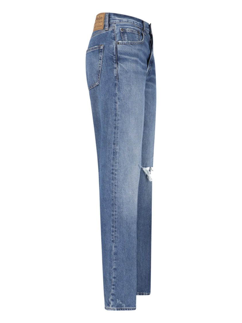 Polo Ralph Lauren Blue High-Waisted Distressed Denim Jeans