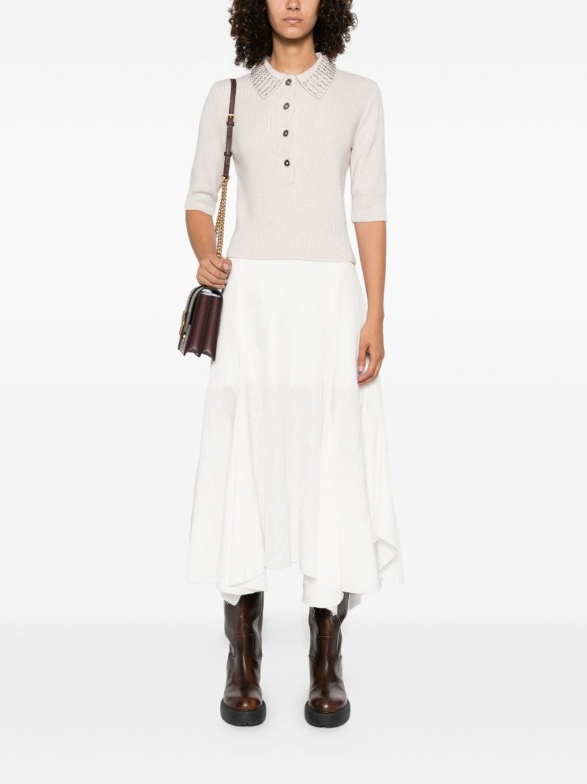 Pinko Cropped Knit Sweater With Embellished Collar