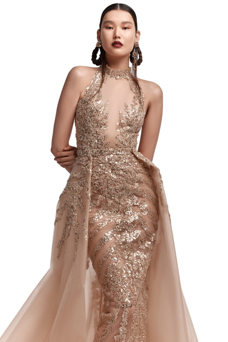 Saiid Kobeisy Gold Beaded Long Dress