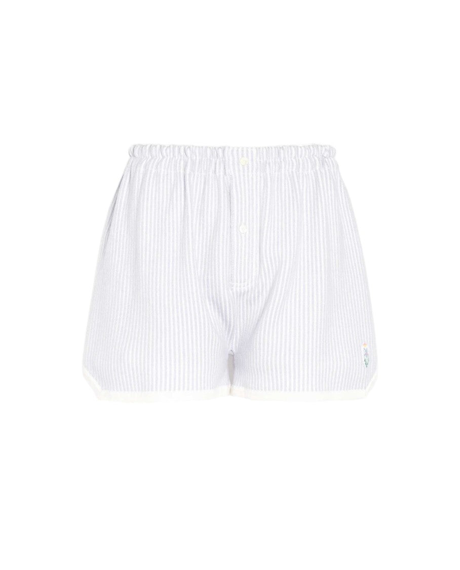 Barrie Striped Lightweight Shorts With Drawstring Waist And Embroidered Detail