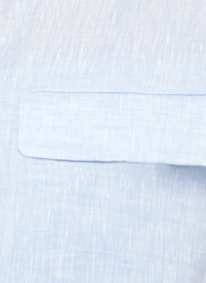 Fabiana Filippi Light Blue Linen Dress With Bright Collar Details And Waist Belt