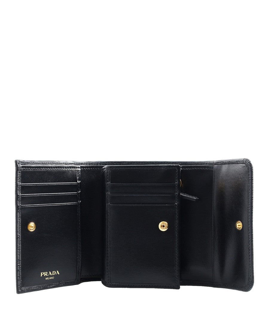 Prada Textured Leather Compact Wallet With Gold-Tone Logo