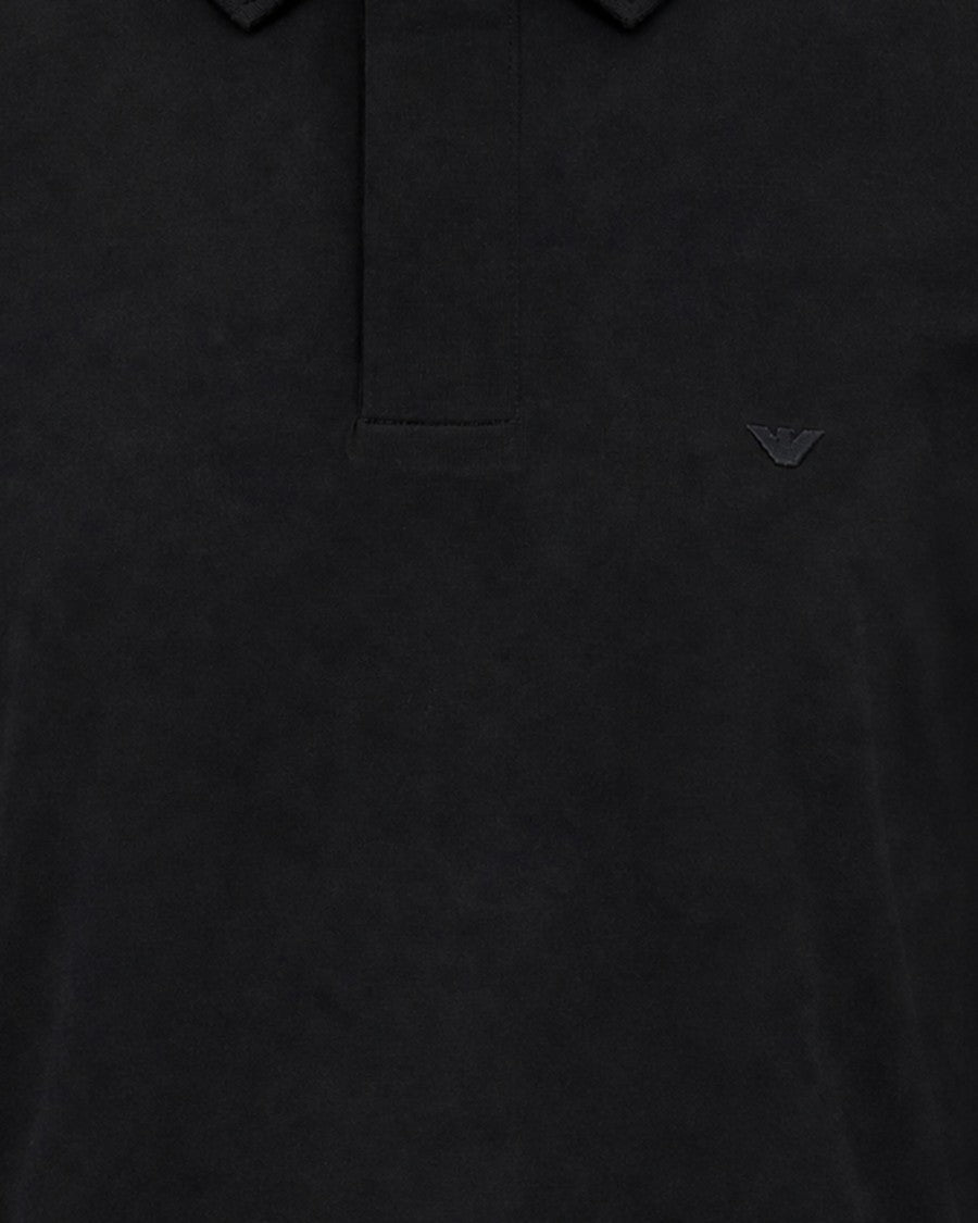 Emporio Armani Black Beauty Textured Knit Cotton Polo Shirt