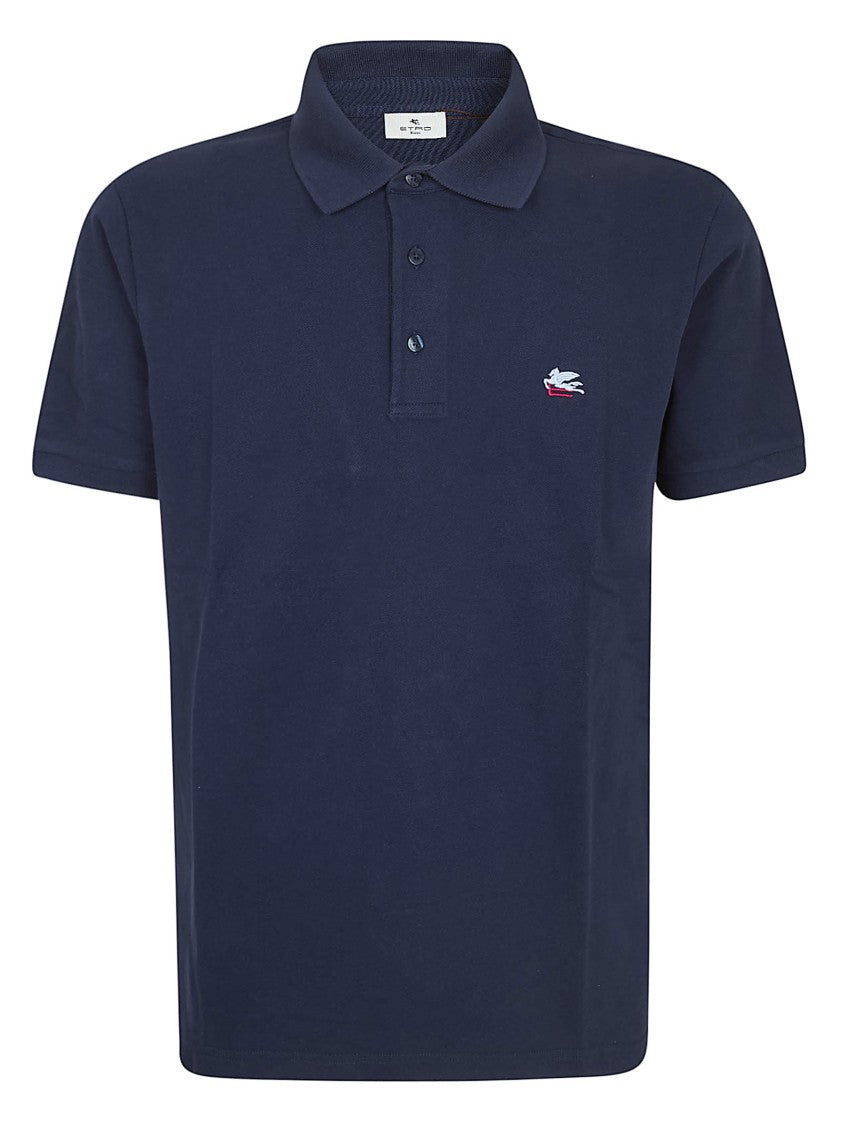 Etro Blue Cotton Piqué Regular Fit Polo Shirt