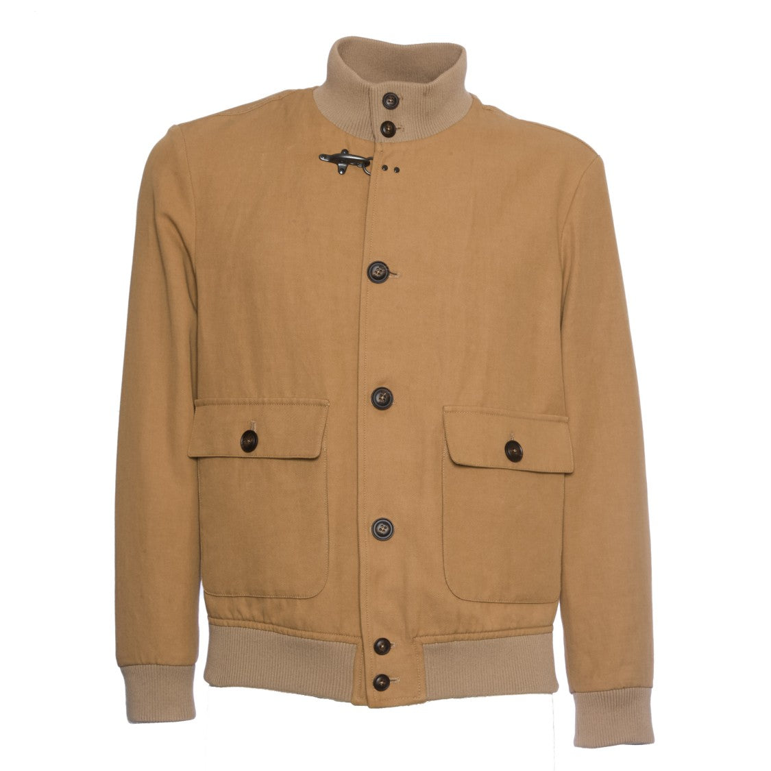 Fay Cappuccino Twill Cotton And Linen Bomber Jacket
