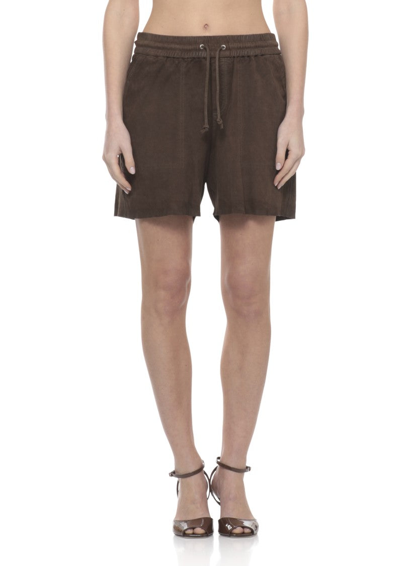 Parosh Brown Marfa Drawstring Suede Shorts