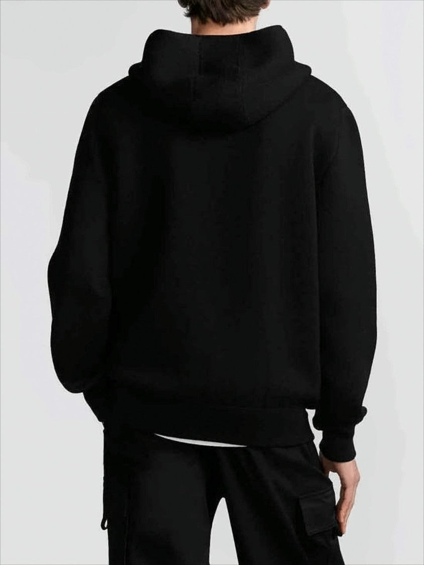 Christian Dior Signature Black Wool-Blend Hoodie With Fuzzy Logo Embroidery