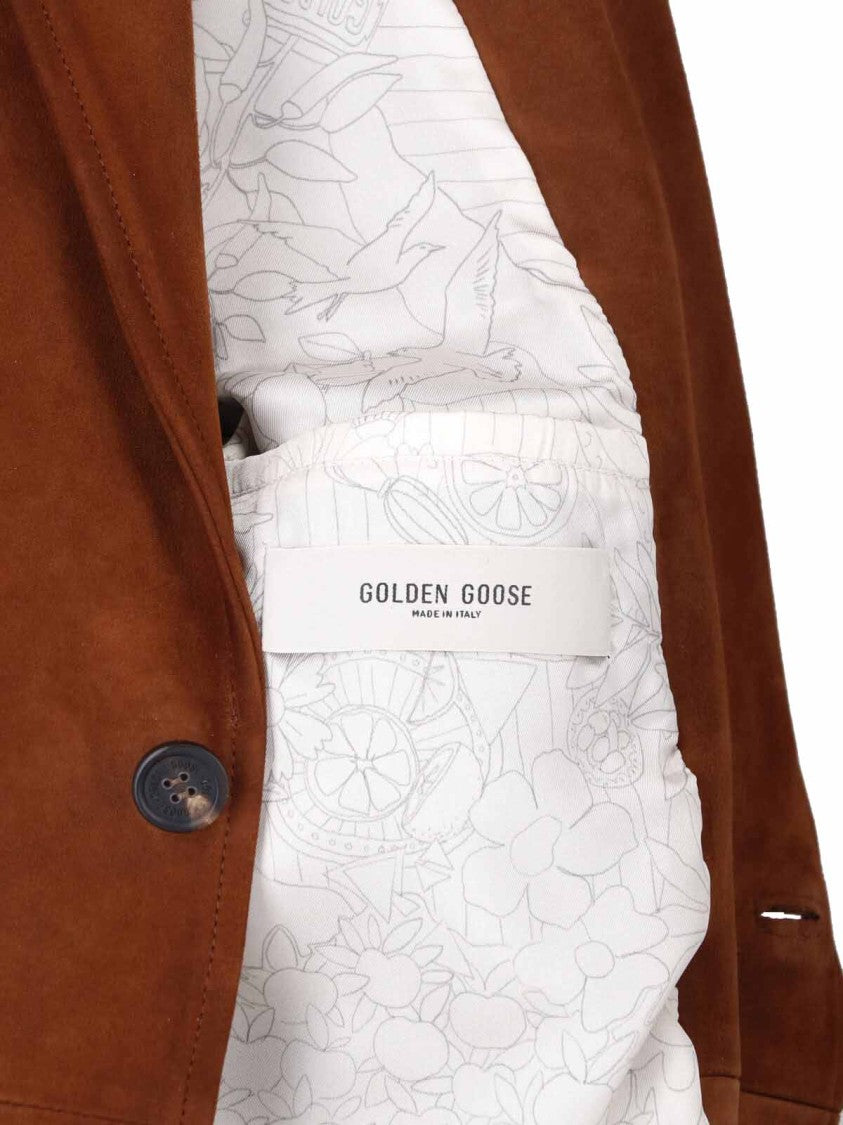 Golden Goose Brown Suede Jacket With Button Closure And Tailored Silhouette