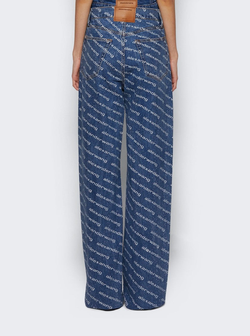 Alexander Wang Ez Logo Crystal Jeans Deep Blue