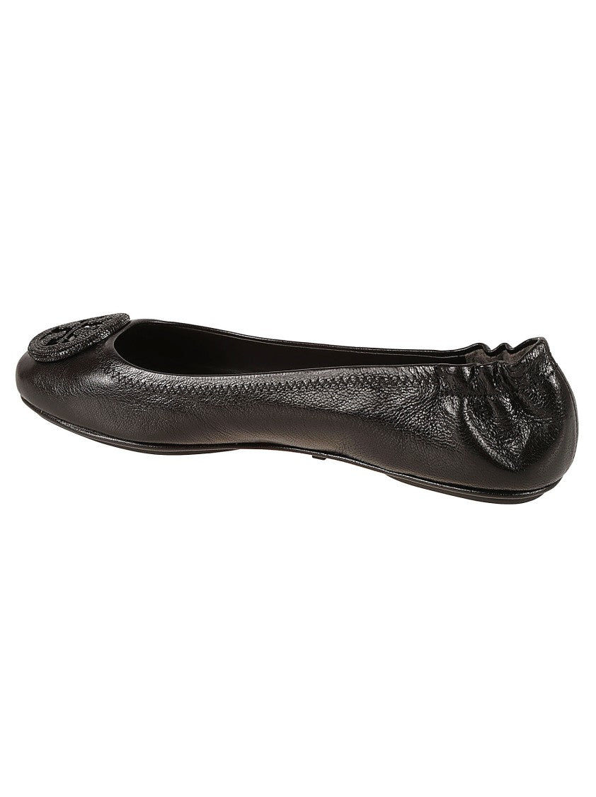 Tory Burch Textured Leather Flats With Signature Emblem