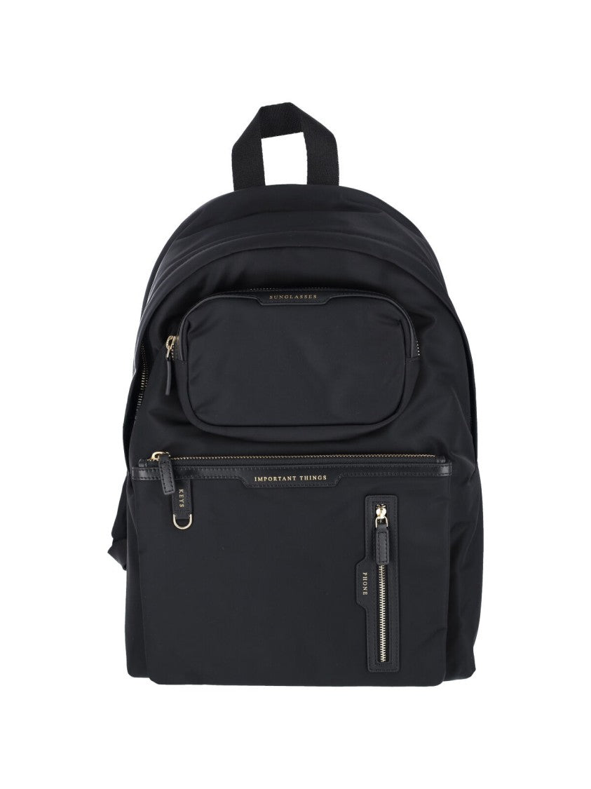 Anya Hindmarch Black Luxury Multi-Pocket Nylon Travel Backpack