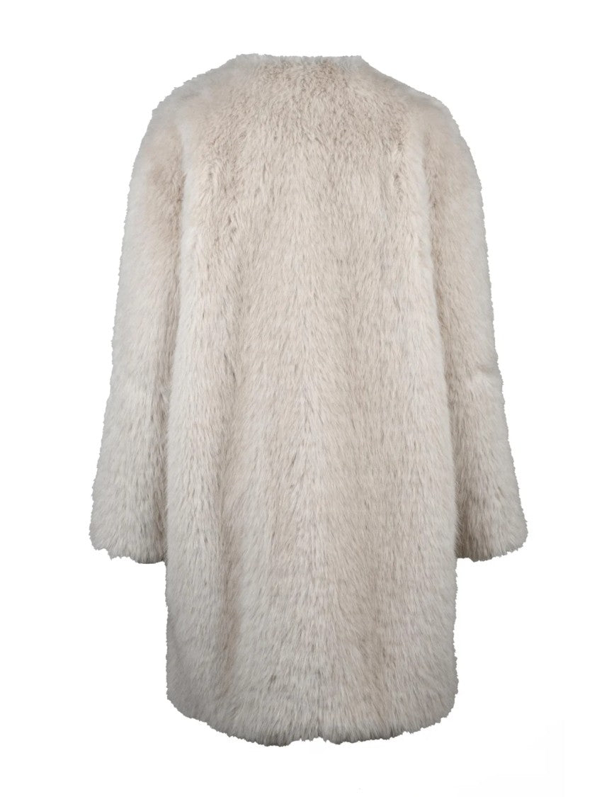 Max Mara Beige Polyester Lined Faux Fur Coat