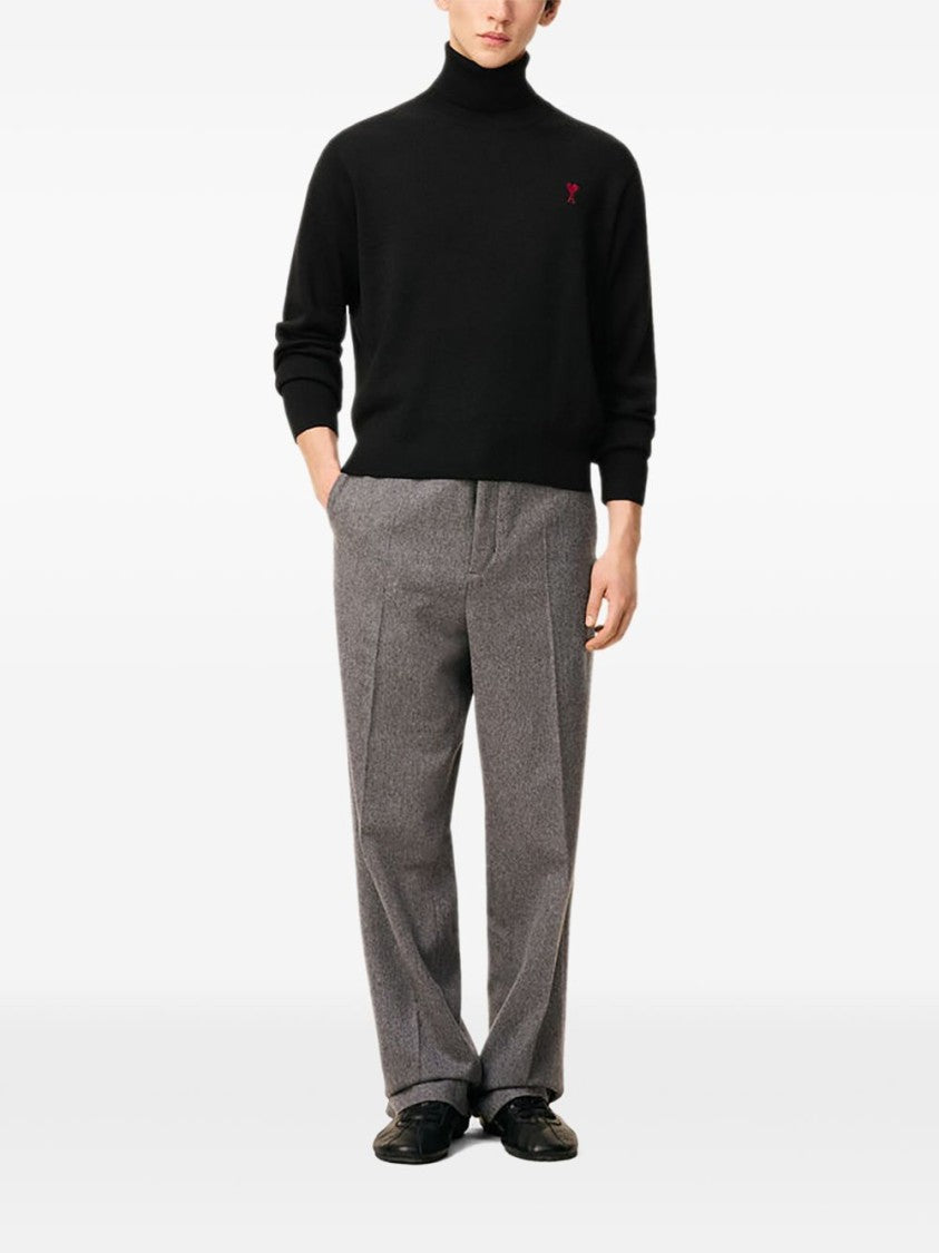 Ami Paris Relaxed Fit Turtleneck Sweater With Embroidered Heart Detail