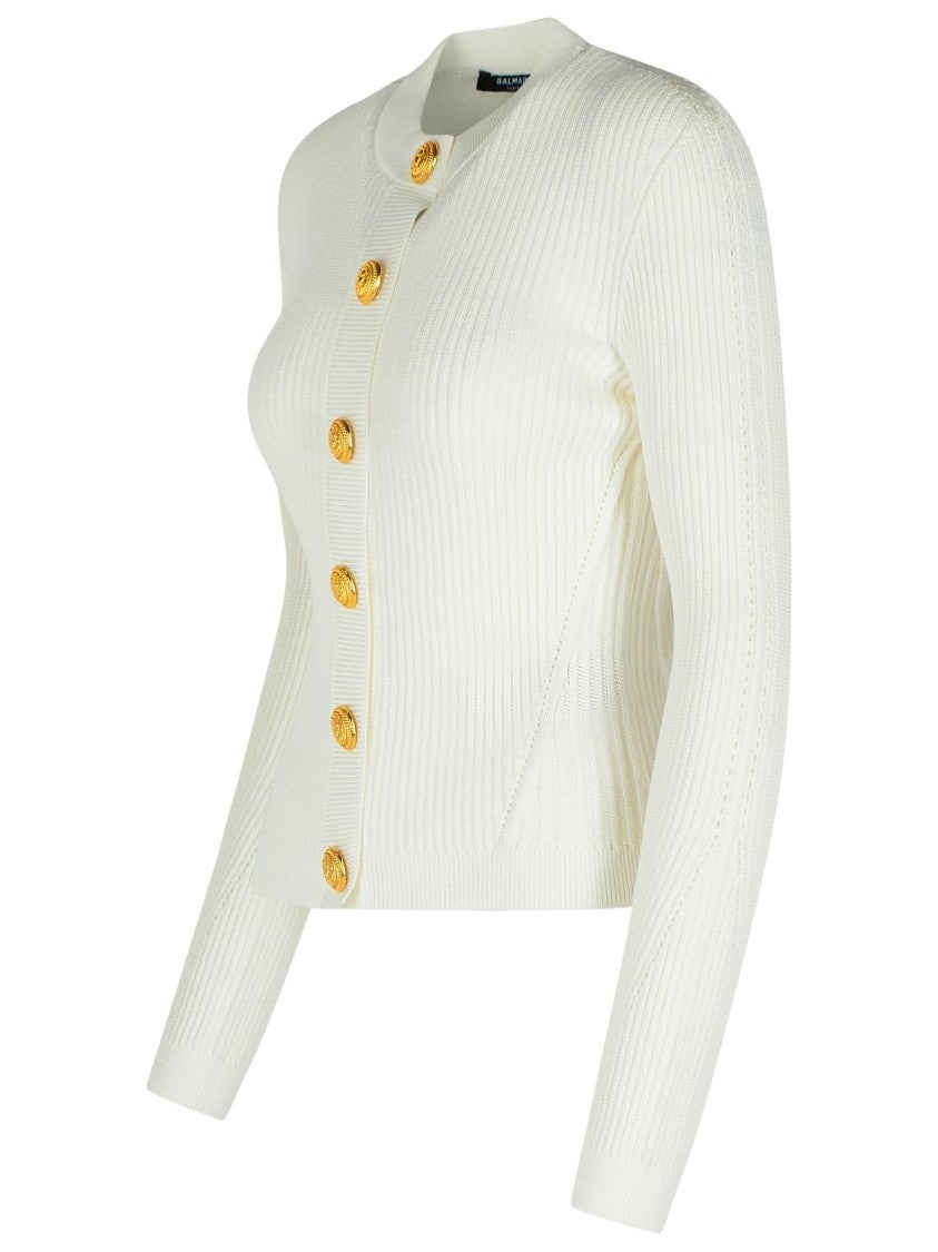 Balmain White Viscose Blend Sweater