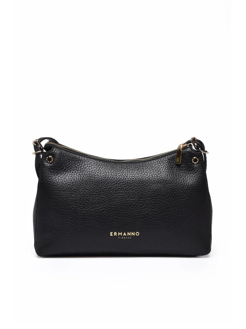Ermanno Firenze Textured Black Polyurethane Unity Shoulder Bag