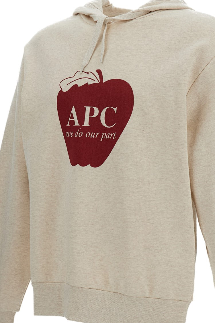 A.P.C. Beige Cotton Hooded Sweatshirt With Logo Print