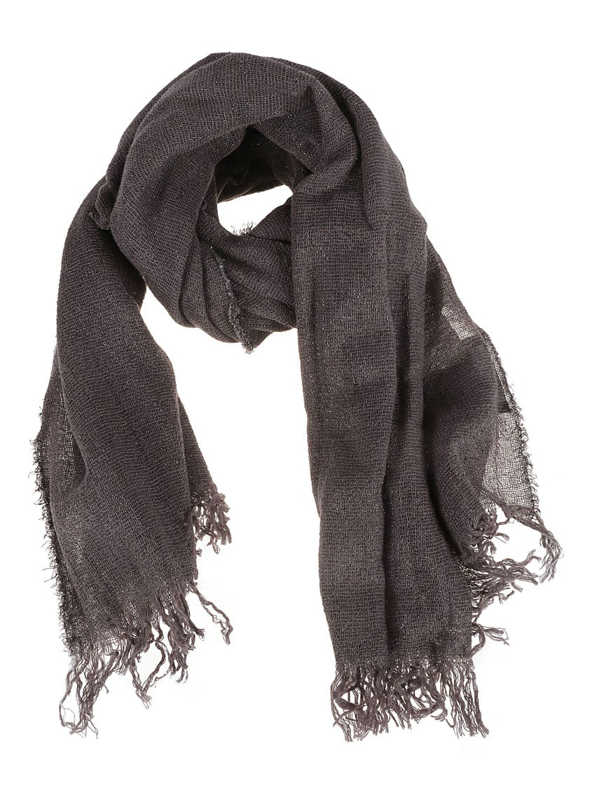 Fabiana Filippi Textured Black Scarf With Fringed Edge