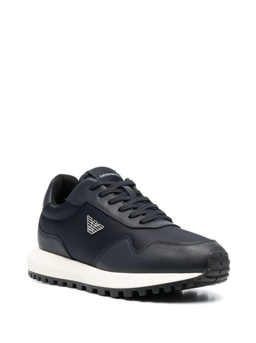 Emporio Armani Casual Blue Sneakers With Textured Sole